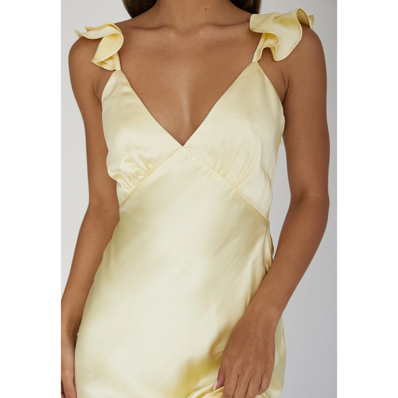 The Justine Light Yellow Luxe Satin Maxi Dress