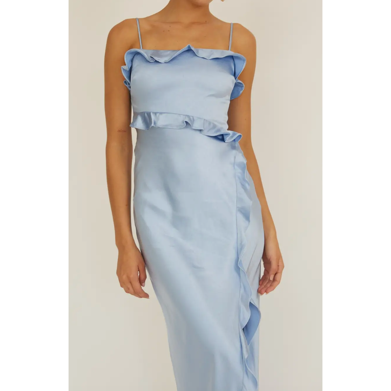 The Kathleen Light Blue Luxe Satin Maxi Dress