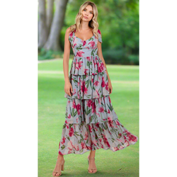 The Sunday Dusty Blue Floral Tiered Ruffle Maxi Dress