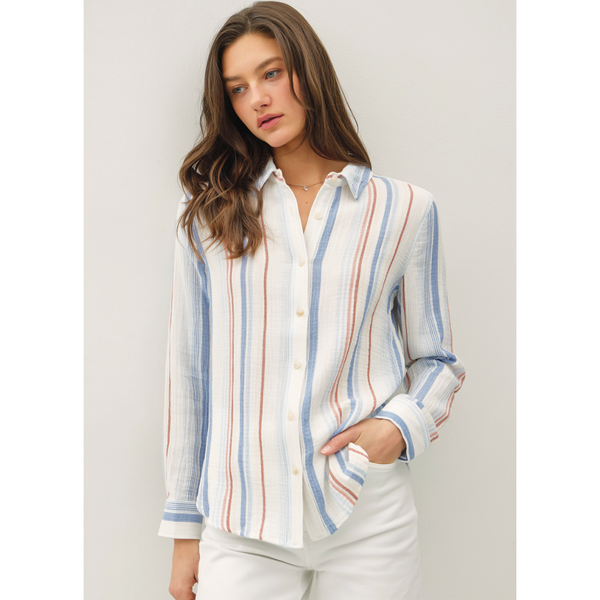 The Rowan Chambray Striped Cotton Gauze Shirt