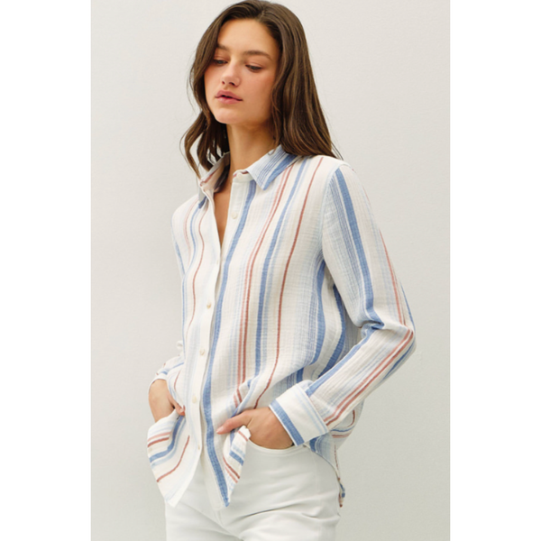 The Rowan Chambray Striped Cotton Gauze Shirt