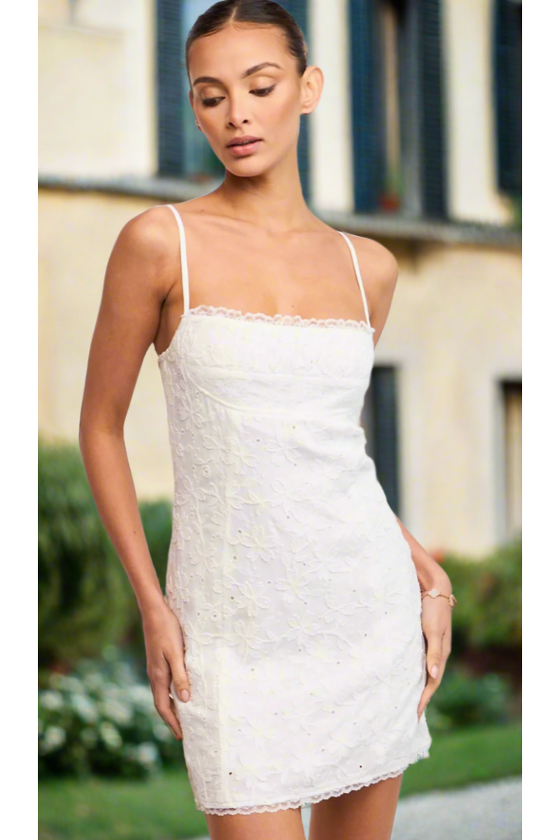 The Angie White Eyelet Slim Fit Mini Dress – Cason Couture