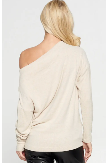 The Michelle Sand Off The Shoulder Cozy Top