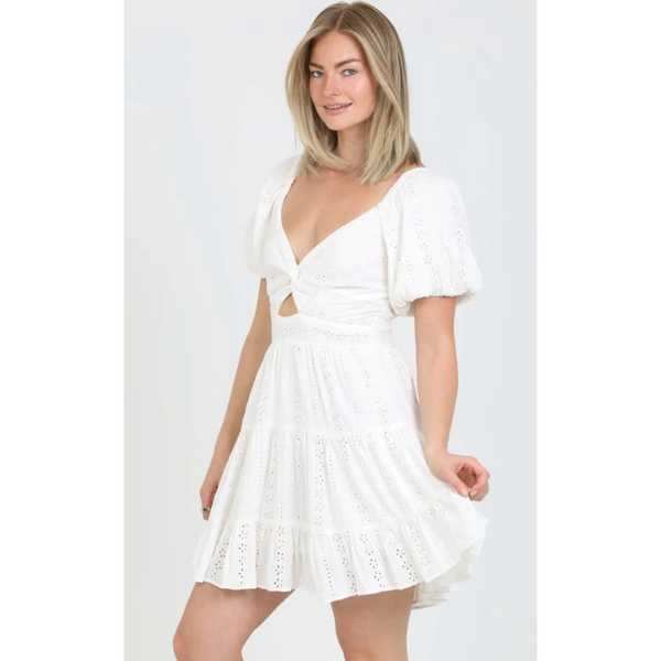 The Amada White Eyelet Cutout Mini Dress