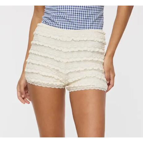 The Indio Off White Tiered Ruffle Lace Micro Shorts
