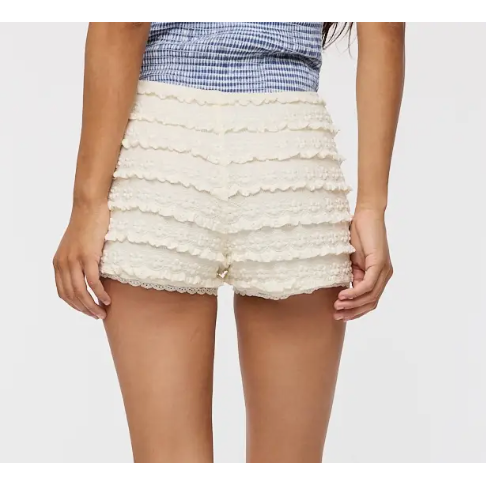 The Indio Off White Tiered Ruffle Lace Micro Shorts