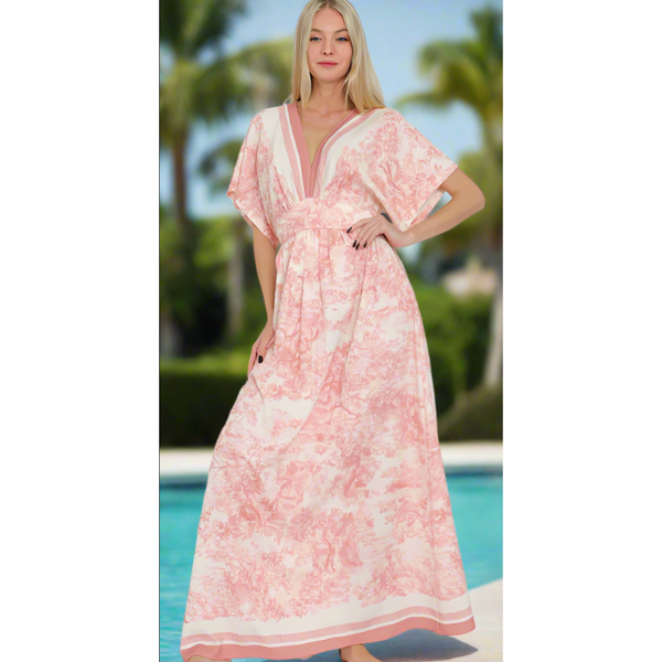 The Lanai Pink Kimono Sleeve Maxi Dress