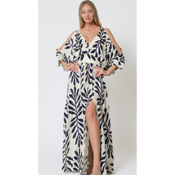 The Pacific Navy Blue/Ivory Kimono Sleeve Maxi Dress