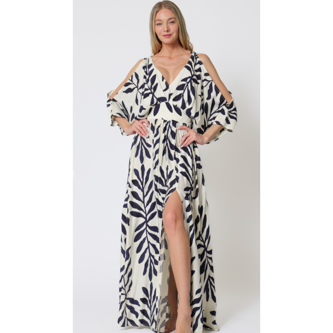 The Pacific Navy Blue/Ivory Kimono Sleeve Maxi Dress