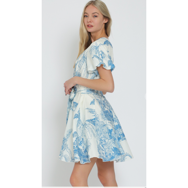 The Talia Blue Bubble Sleeve Mini Dress