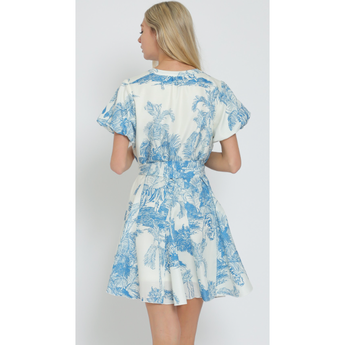 The Talia Blue Bubble Sleeve Mini Dress
