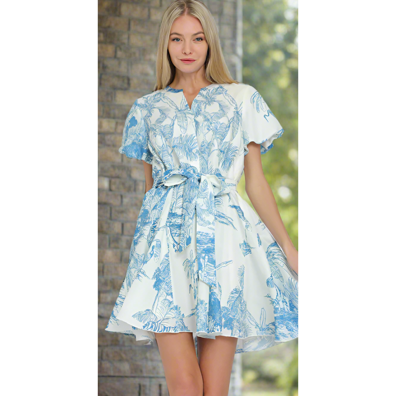 The Talia Blue Bubble Sleeve Mini Dress