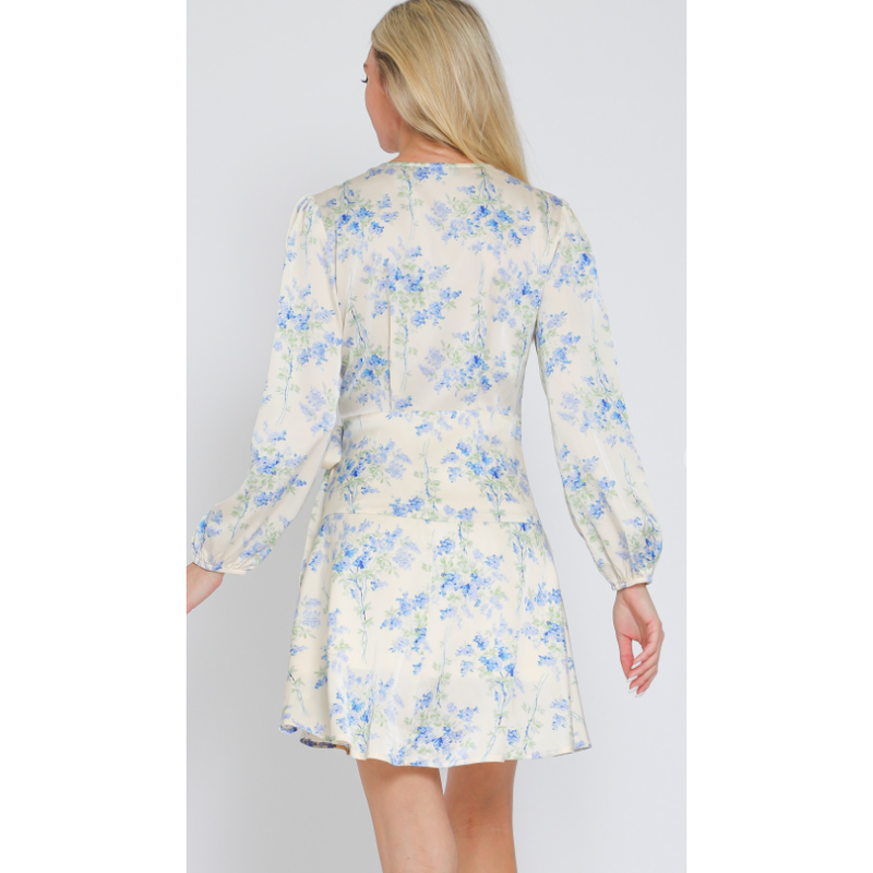 The Tess Ivory/Blue Floral Print Wrap Dress