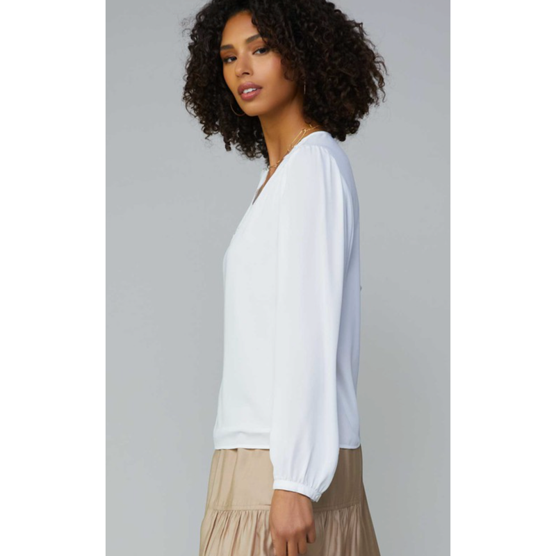The Clarisse White Lace Trim V-Neck Top