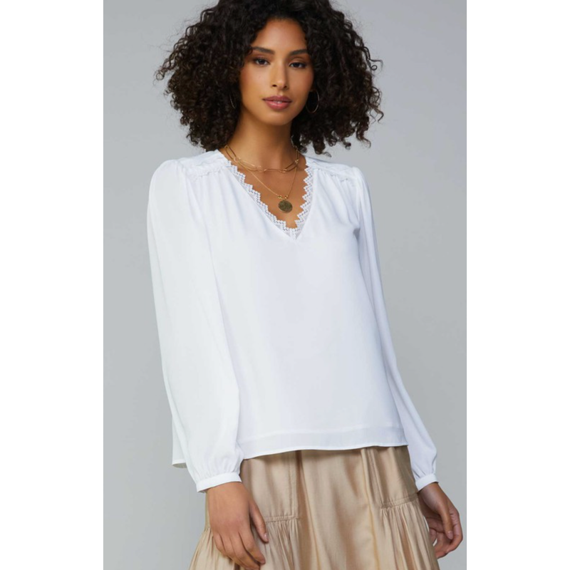 The Clarisse White Lace Trim V-Neck Top