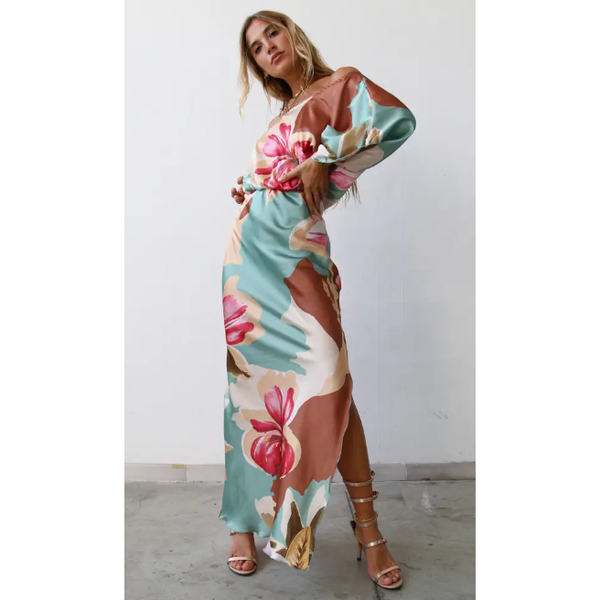 The Avani Multi Floral One Shoulder Maxi Dress