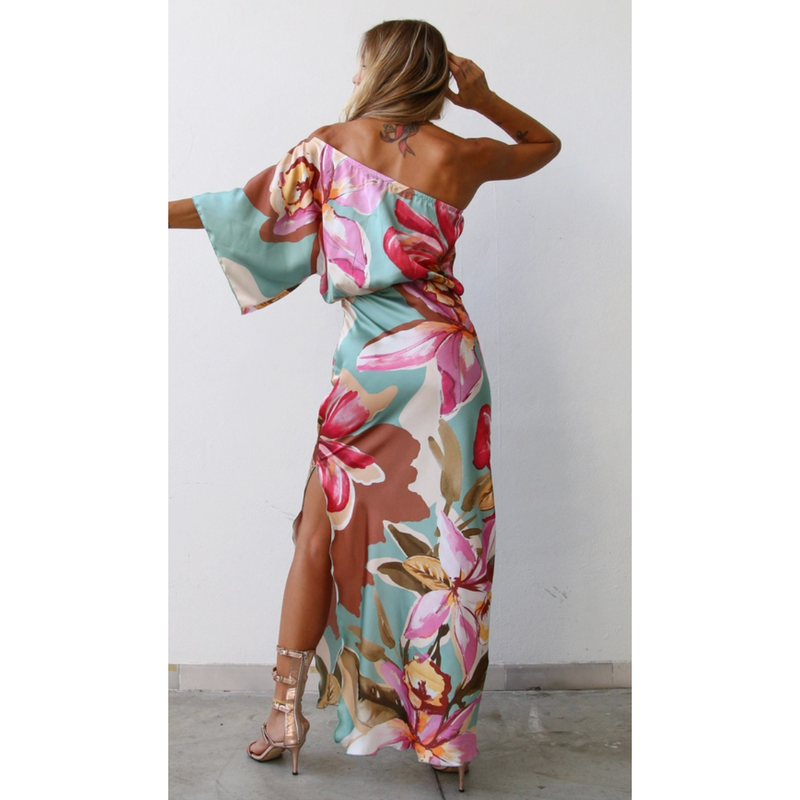 The Avani Multi Floral One Shoulder Maxi Dress