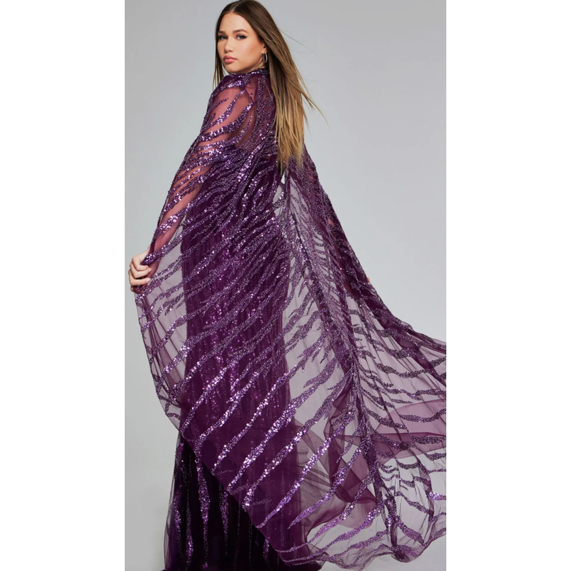 The Jovani 39046 Purple Strapless Gown w/Cape