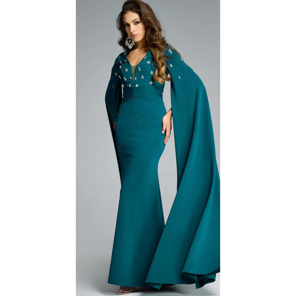 The Jovani 43830 Emerald Green Fitted Sequin Embellished Gown