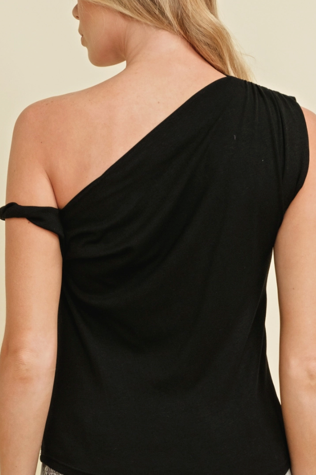The Kaylee Black Off Shoulder Twist Detail Asymmetrical Top