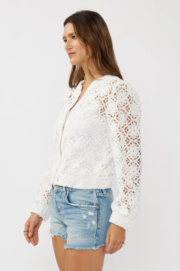 The Ada White Floral Crochet Lace Bomber Jacket