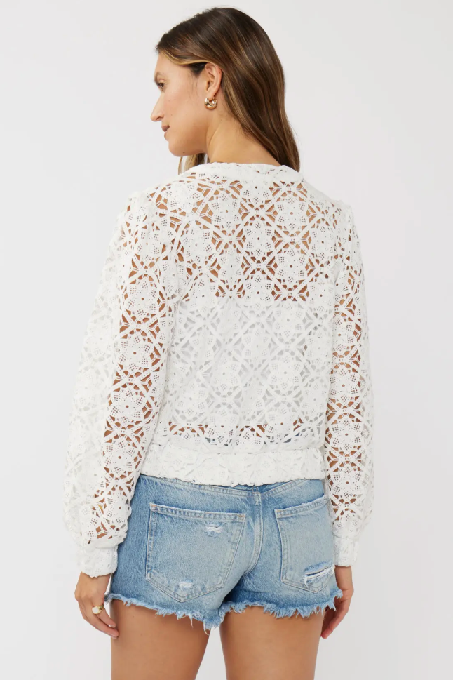 The Ada White Floral Crochet Lace Bomber Jacket
