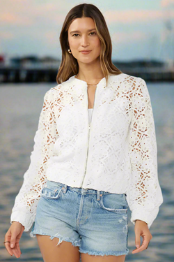 The Ada White Floral Crochet Lace Bomber Jacket