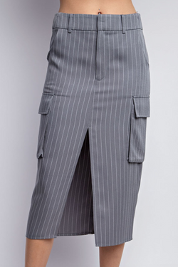 The Margot Gray Pinstripe Cargo Midi Skirt
