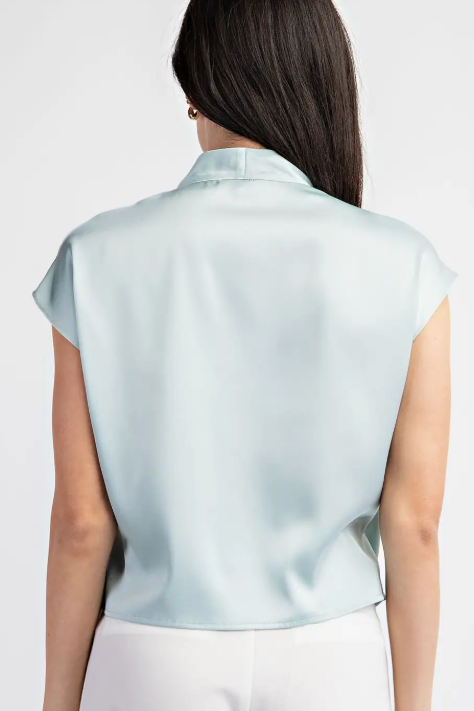 The Sea Breeze Aqua Satin Cowl Neck Wrap Top