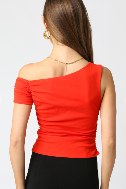 The Rossa Red Off Shoulder Asymmetrical Top