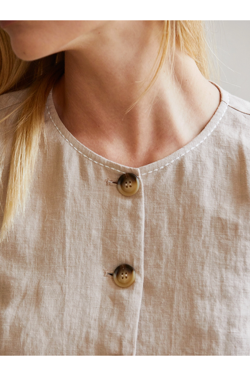 The Tyler Beige Linen Vest and Shorts Set