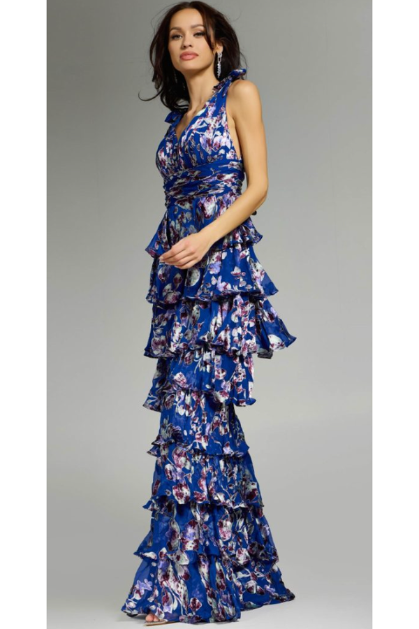 The Jovani 42381 Blue Multi Floral Tiered Gown 8 The Jovani 42381 Blue Multi Floral Tiered Gown 8