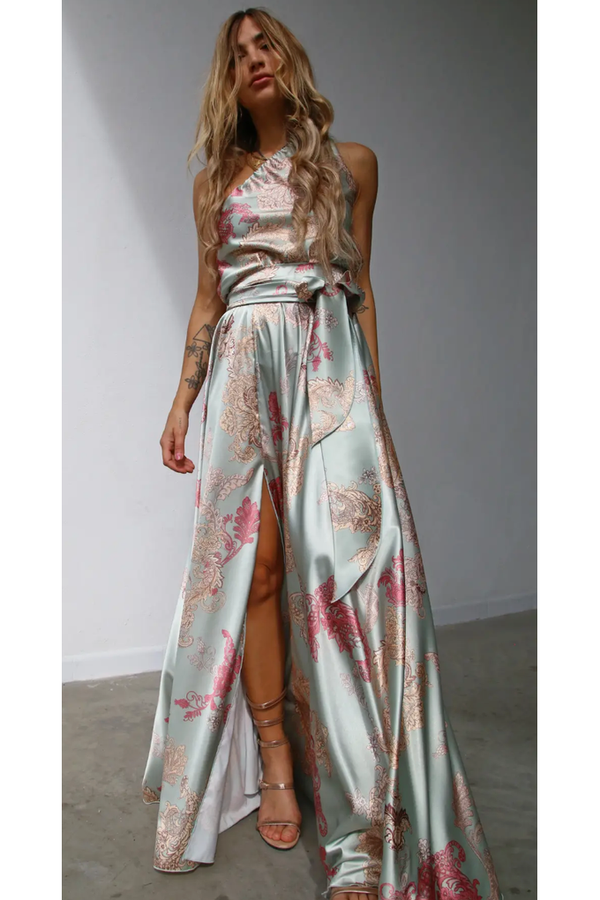 The Catania Multi Paisley One Shoulder Maxi Dress