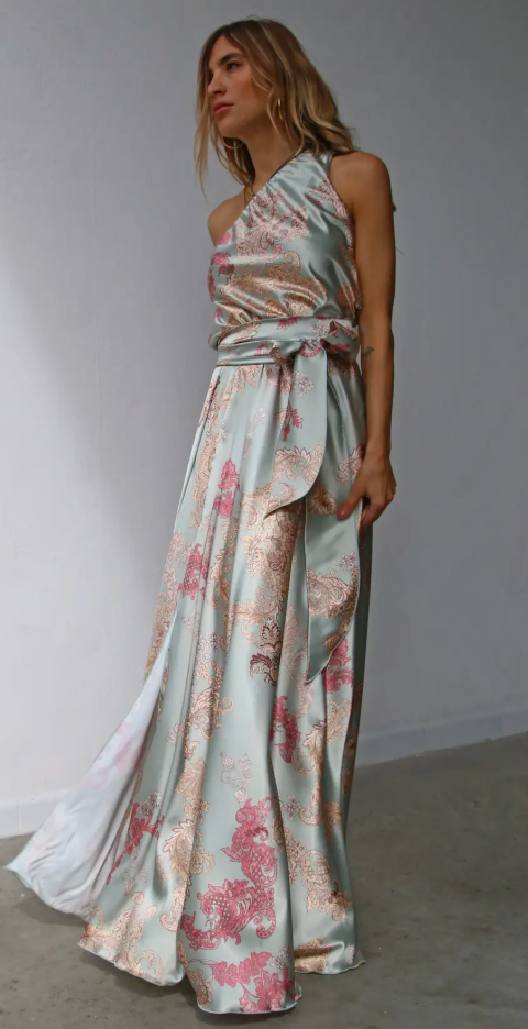 The Catania Multi Paisley One Shoulder Maxi Dress