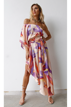 The Maria Pink Multi One Shoulder Asymmetric Midi Dress
