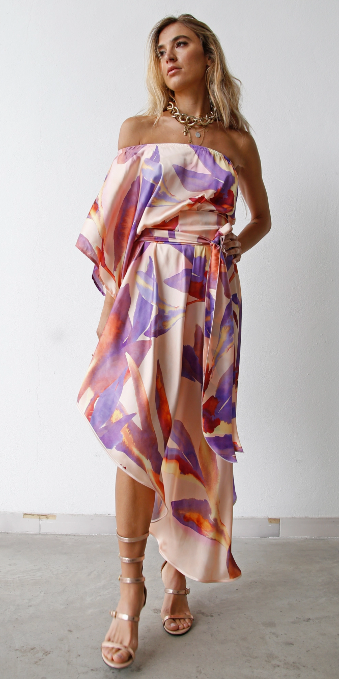 The Maria Pink Multi One Shoulder Asymmetric Midi Dress