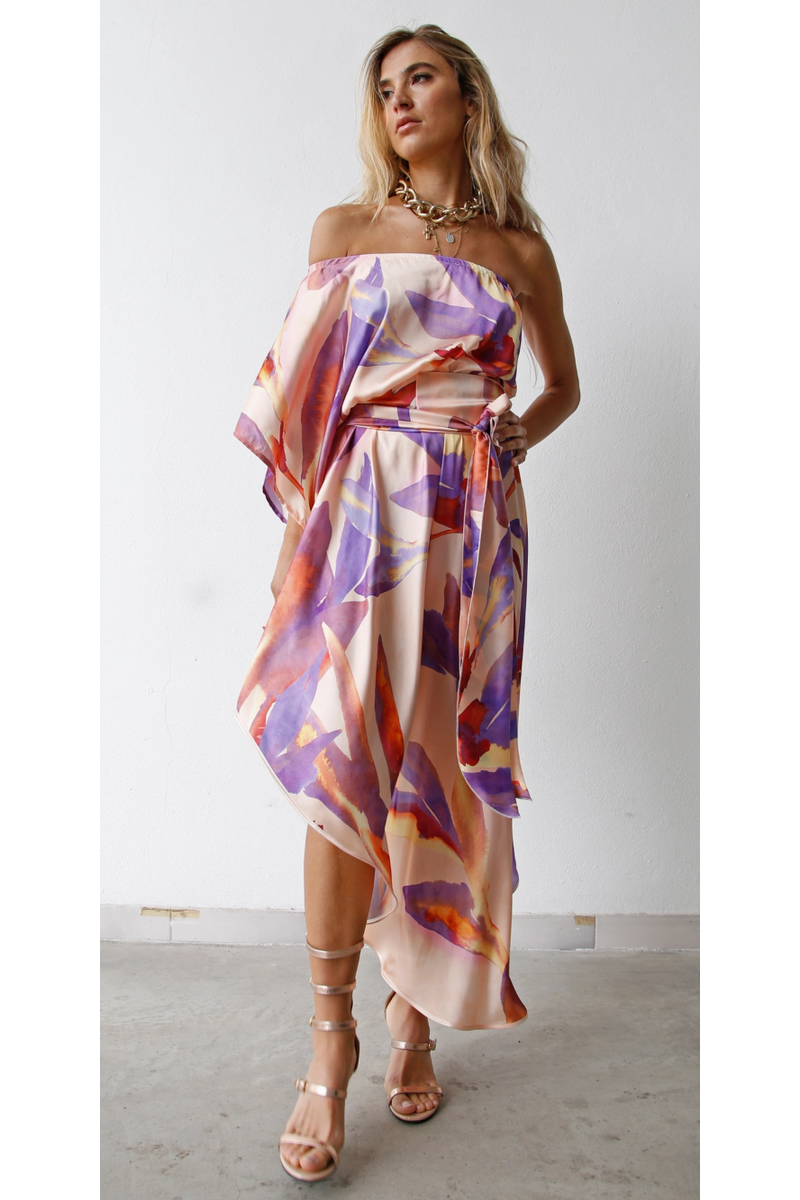 The Maria Pink Multi One Shoulder Asymmetric Midi Dress M The Maria Pink Multi One Shoulder Asymmetric Midi Dress M