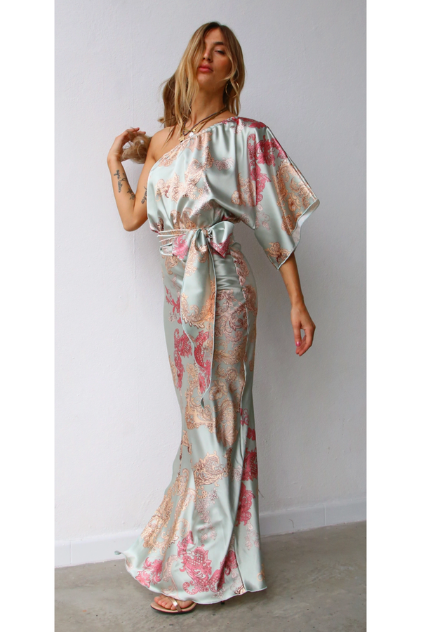 The Palermo Multi Floral One Shoulder Sleeve Maxi Dress
