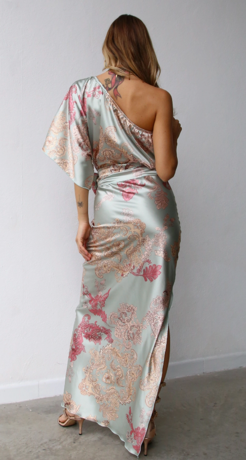 The Palermo Multi Floral One Shoulder Sleeve Maxi Dress