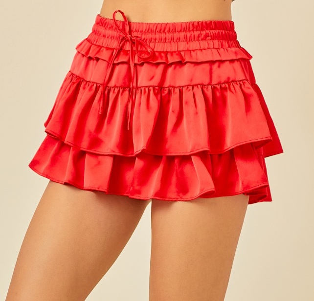 The Lala Red Tiered Ruffle Mini Skort