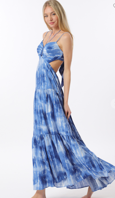 The Maui Blue Tie Dye Maxi Dress