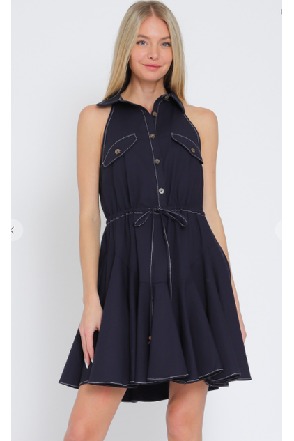 The Remi Navy Blue A-Line Dress