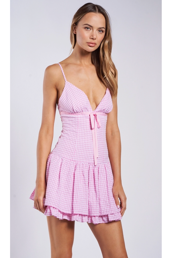 The Zuri Pink Gingham Mini Dress