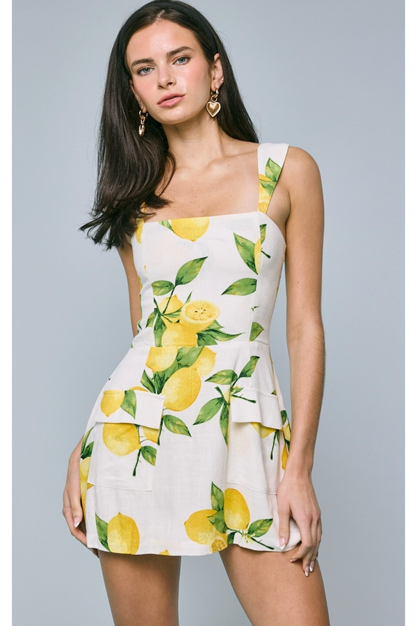 The Callie Lemon Print Romper Dress