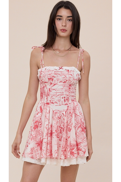 The Chloe Red City Print Fit and Flare Mini Dress