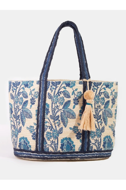 The Vineyard Navy Blue Floral Canvas Tote