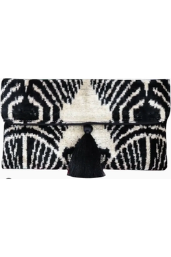 The Indah Black/White  Silk Velvet Clutch