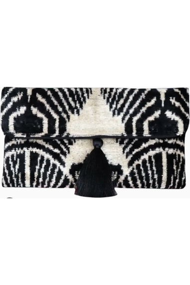 The Indah Black/White  Silk Velvet Clutch