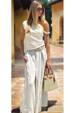 The Luna Beige Linen Palazzo Pants