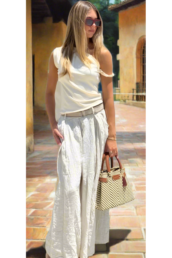 The Luna Beige Linen Palazzo Pants